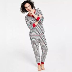 Family Pajamas Matching Women's Thermal Waffle Holiday Stripe Pajama Set Small
